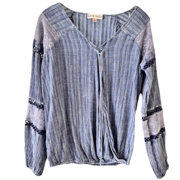 Knox Rose Blue Cotton Blend Peasant Blouse Small - Picture 4 of 8